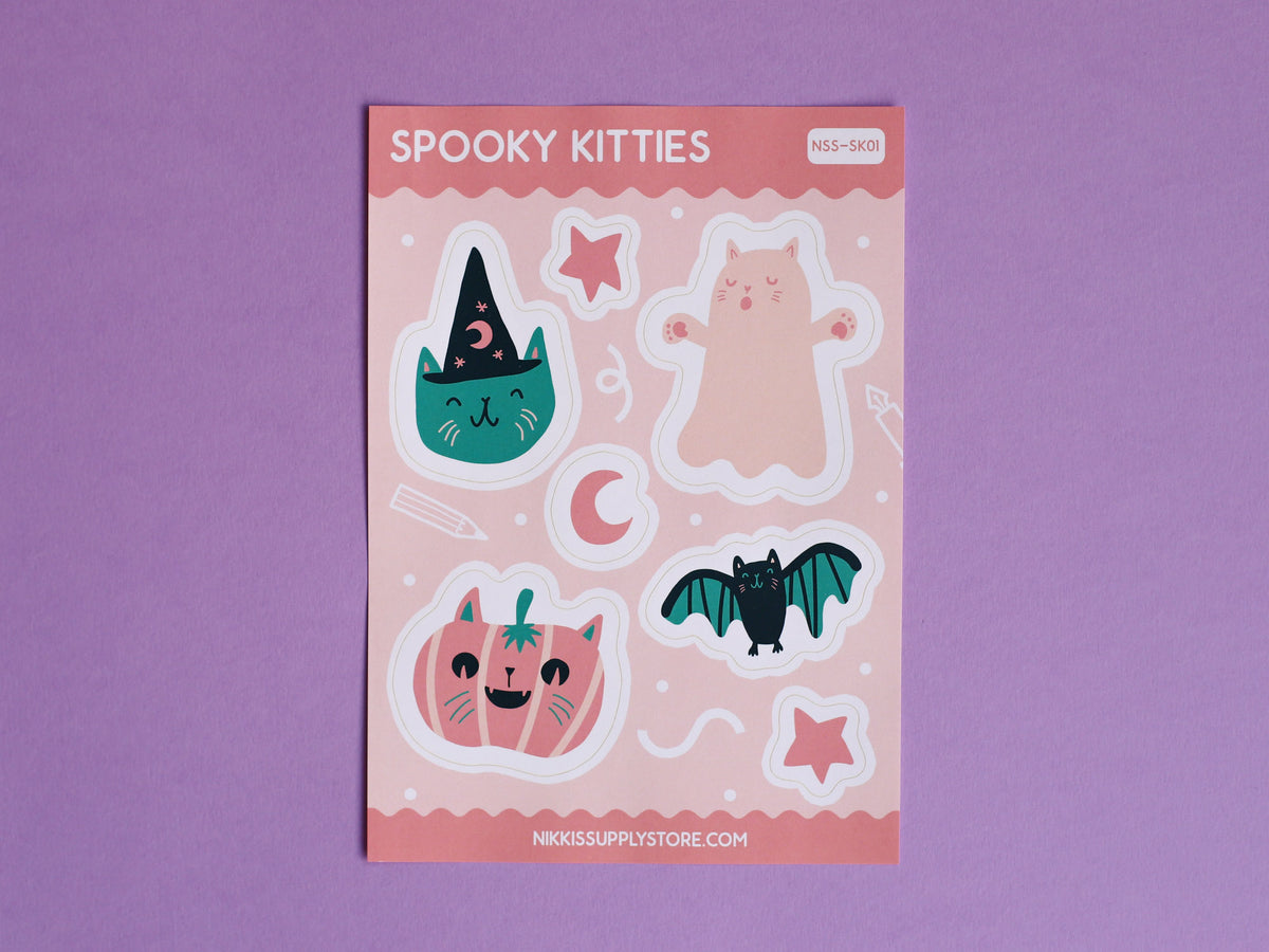 A5 Sticker Sheet - Spooky Kitties | Nikki's Supply Store