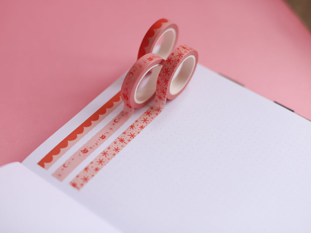 Cosmic Doodles Slim Washi Tape Set - Pink & Red