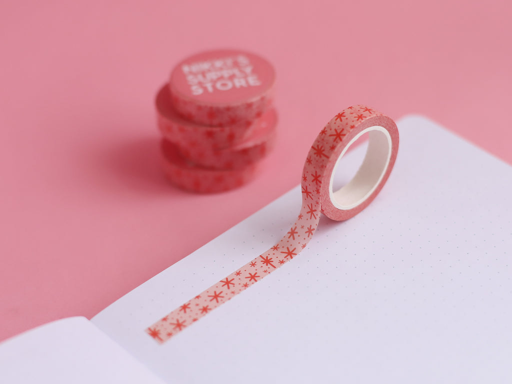 Cosmic Doodles Slim Washi Tape Set - Pink & Red