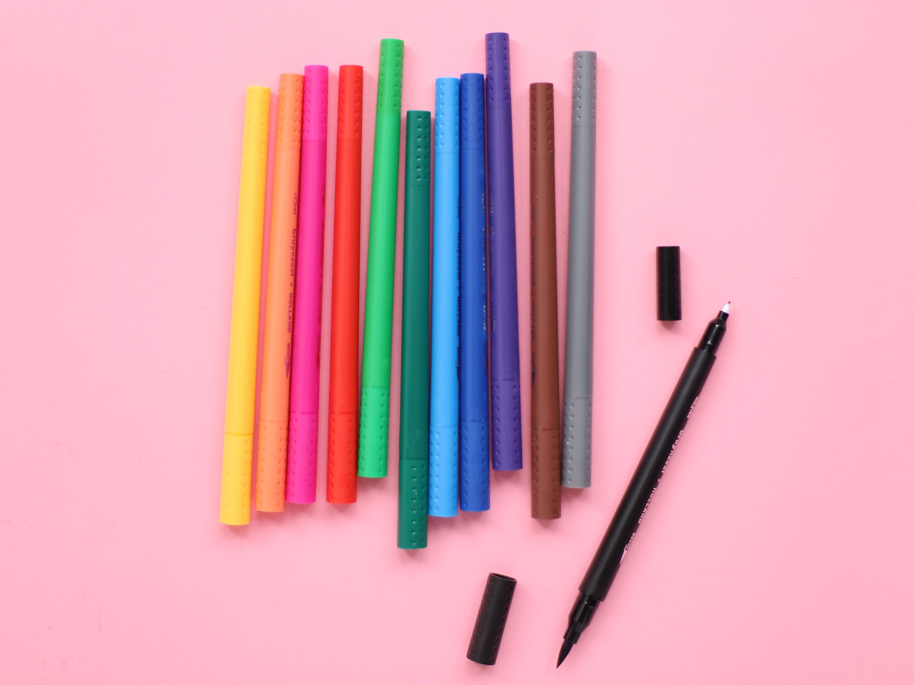 Bruynzeel Dual Tip Fineliner-Pinselstifte Set - 12 Leuchtende Farben, 0,4 Mm Spitze, Wasserbasierte Tinte