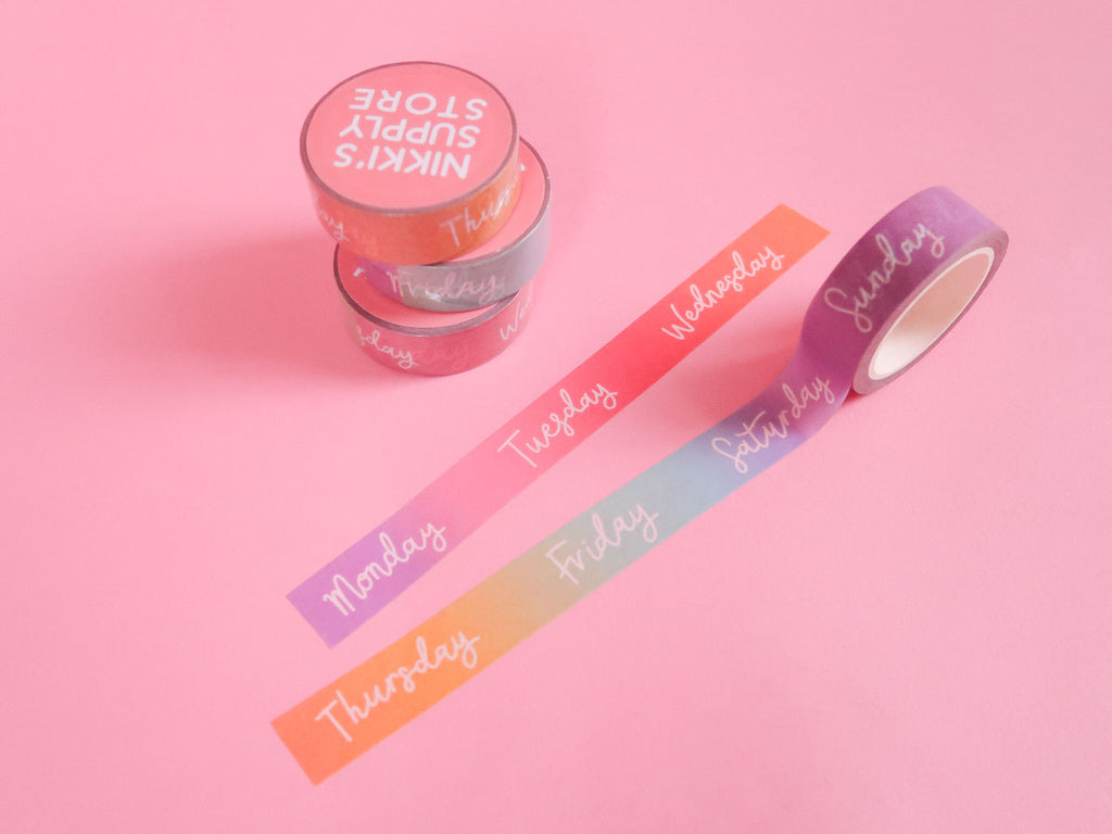 Rainbow Ombre Days of the Week Washi Tape - Cursive