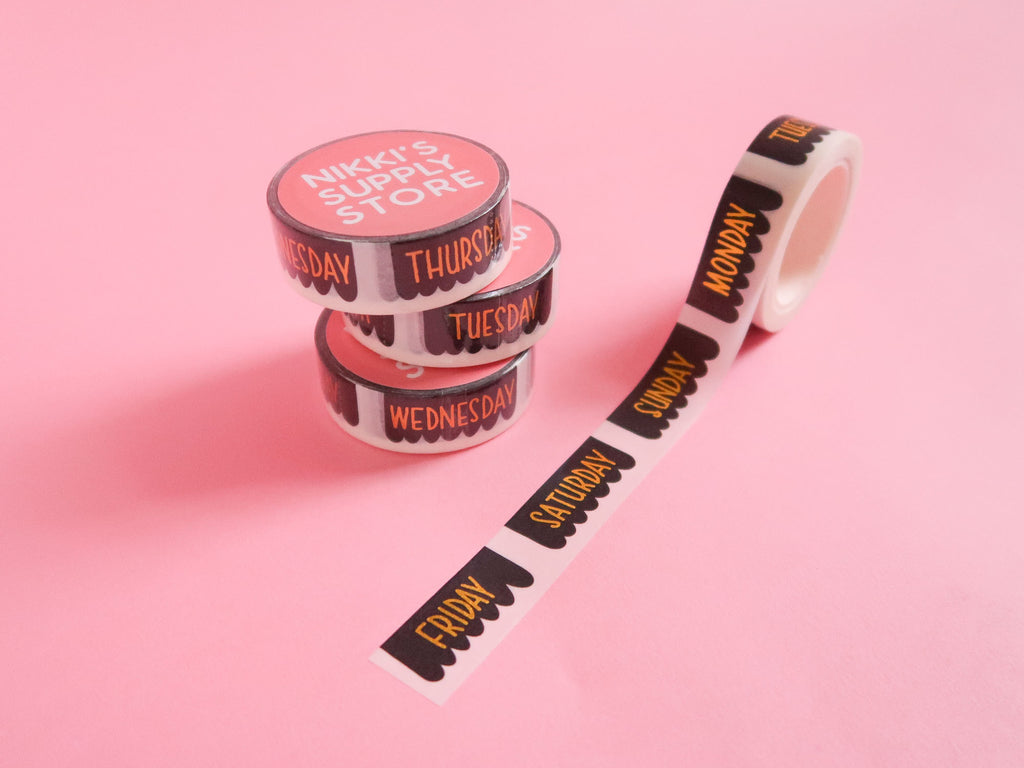 Black and Gold Banners Days of the Week Washi Tape