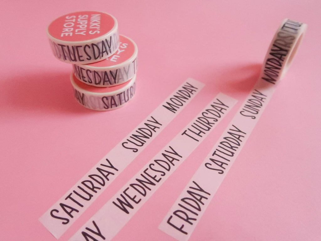 Monochrome Days of the Week Washi Tape - Tall Capitals