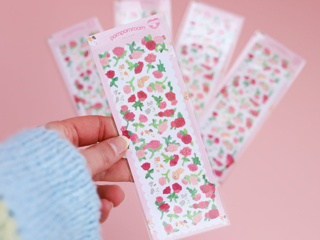 Rabbits & Red Roses Stickers