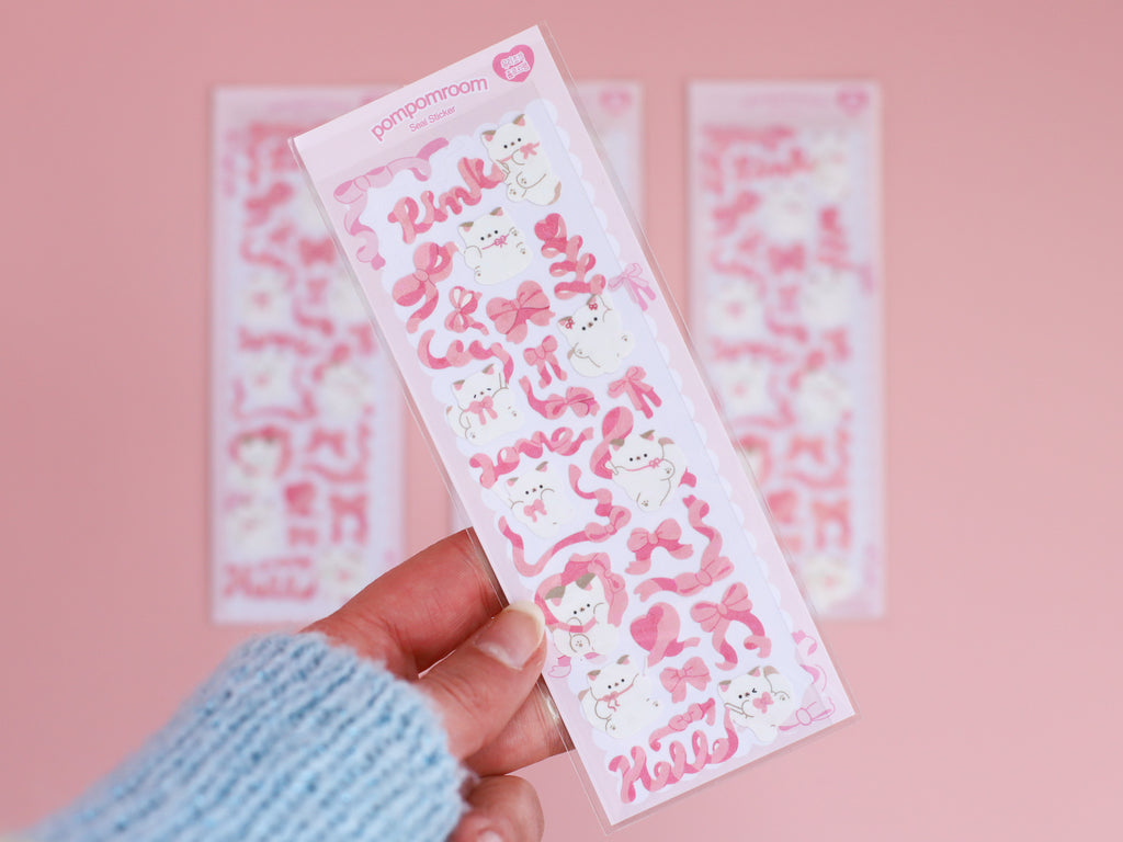 Pink Ribbon Kitty Stickers