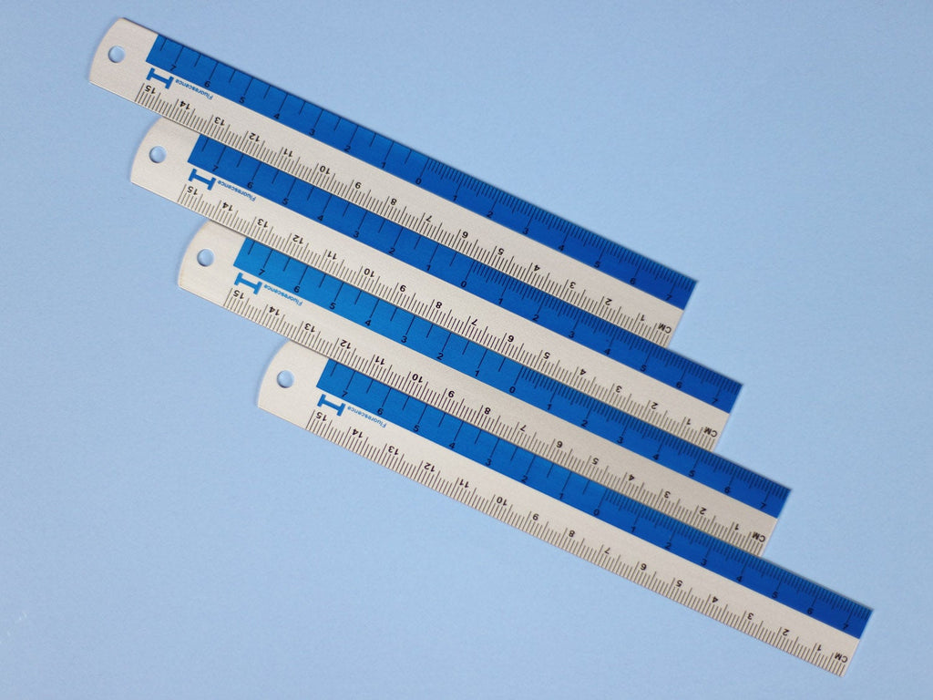 Mini metal Rulex triangular 150mm 15cm scale ruler. Silver aluminium.